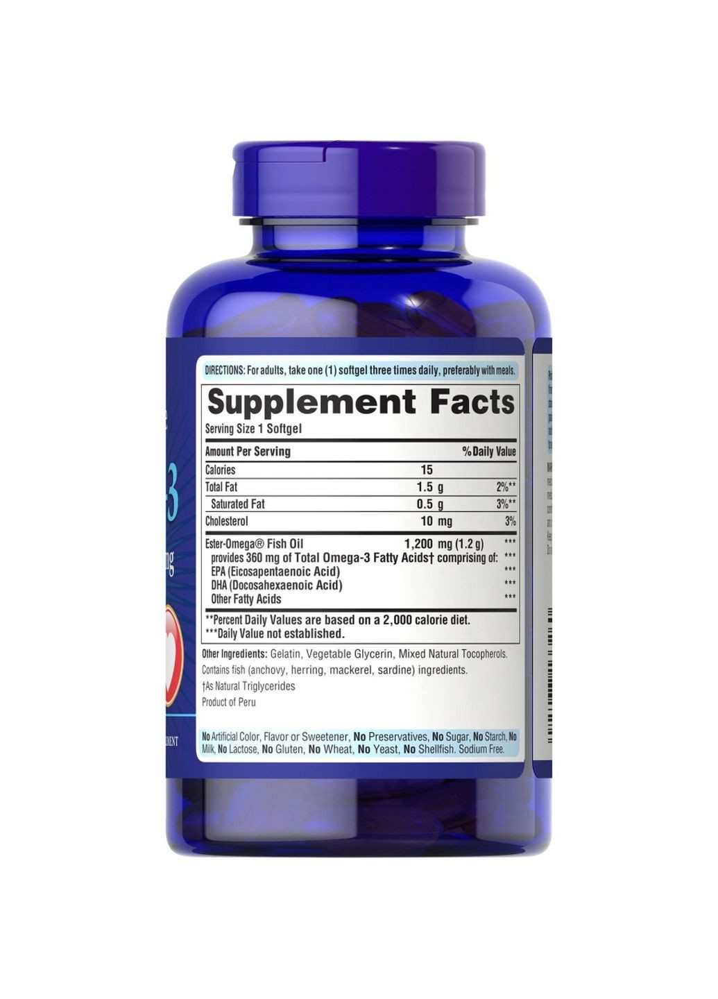 Жирные кислоты Omega 3 Fish Oil 1200 mg, 100 капсул Puritans Pride (293340013)