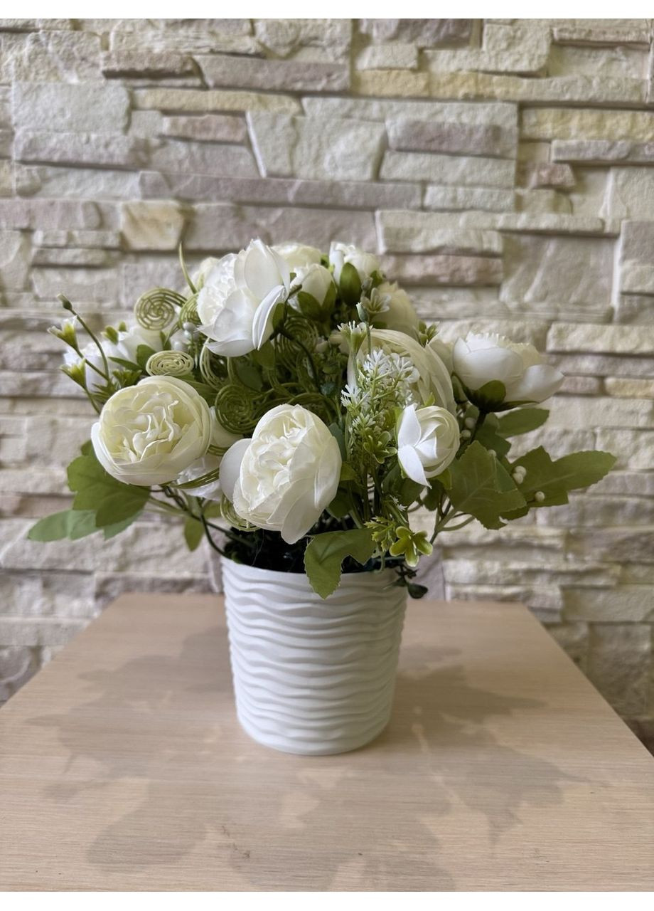 Букет роза пионовидная белая в горшке 30 см. Пластмакс (372838130)