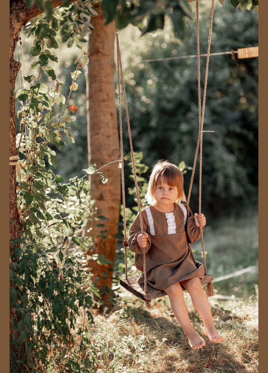 Коричневое детское вельветовое платье с кружевом V.O.G. (303106205)