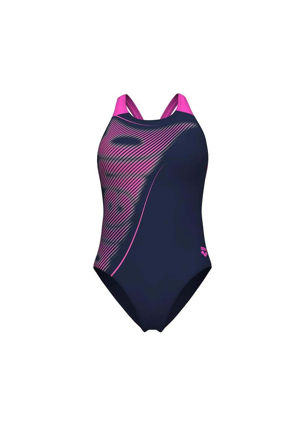 Фіолетовий демісезонний купальник закритий для жінок bright glare swimsuit v back фіолетовий Arena