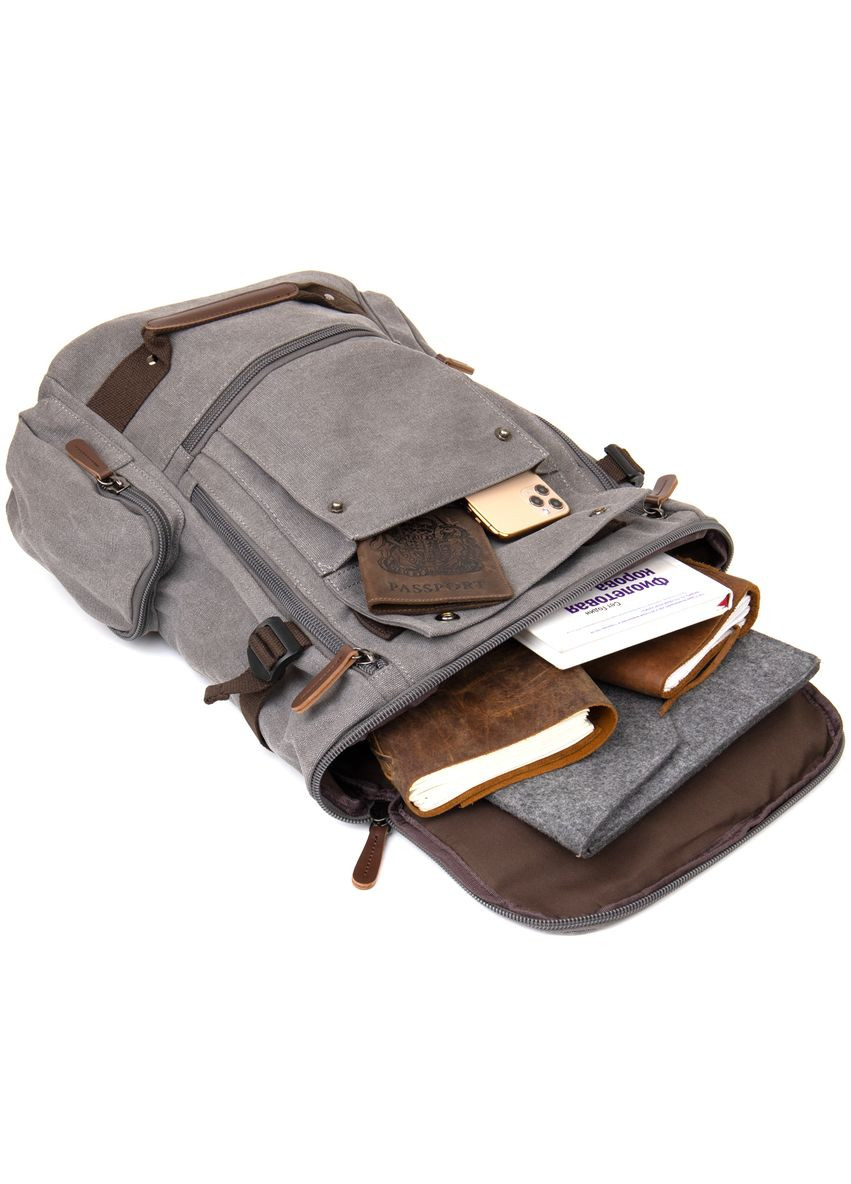 Текстильный дорожный рюкзак унисекс с карманами для ноутбука серый (sku_20662) No Brand (329860365)