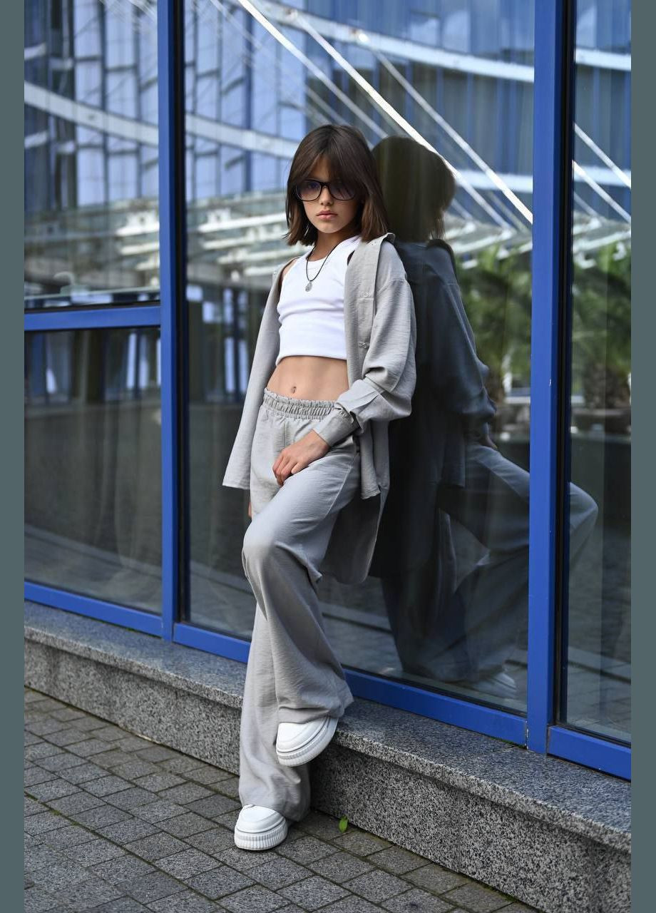 Сірий літній костюм лляний оверсайз popluzhnaya