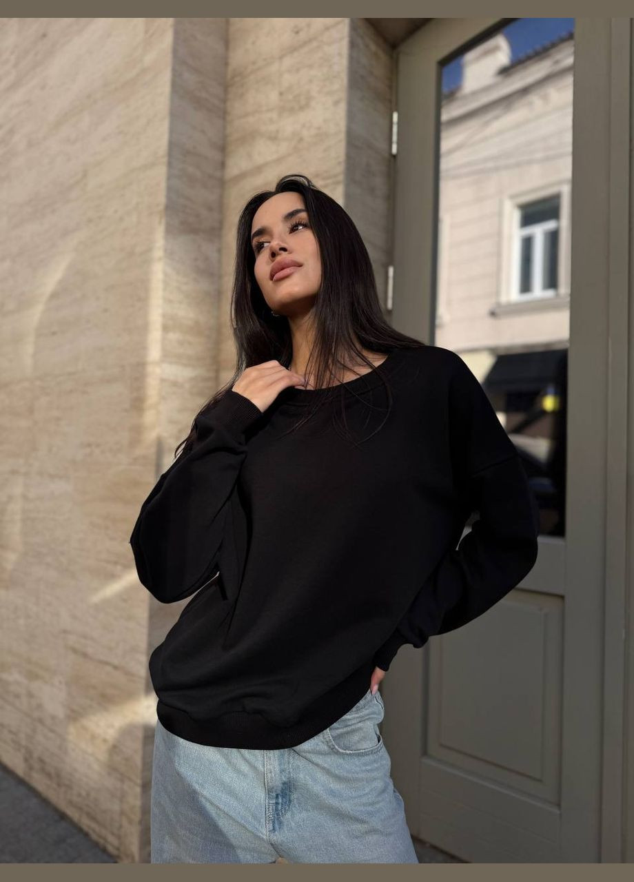 Чорний світшот жіночий Гермес однотонний без декору (345564154)