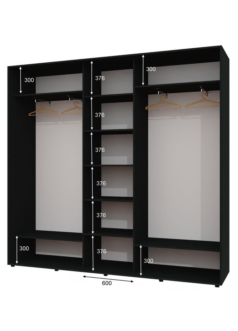 Шкаф-купе трехдверный 270*45*220 Антрацит 2 Зеркала с пескоструйным рисунком/Зеркало ШК-04 Алекса (360479453)