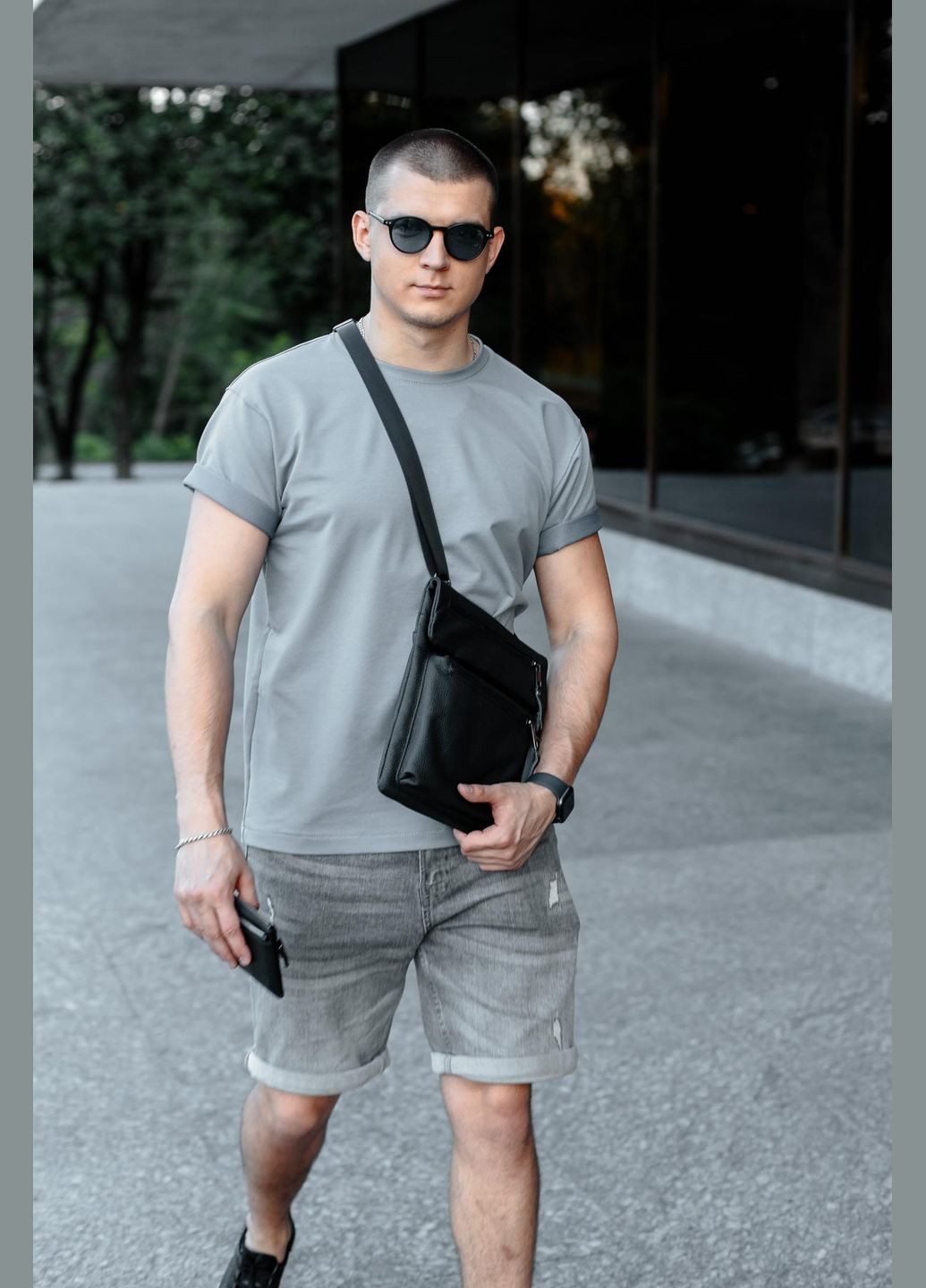 Сумка-мессенджер из натуральной кожи, сумка через плечо мужская Bizz (Черная) SKILL (324030641)