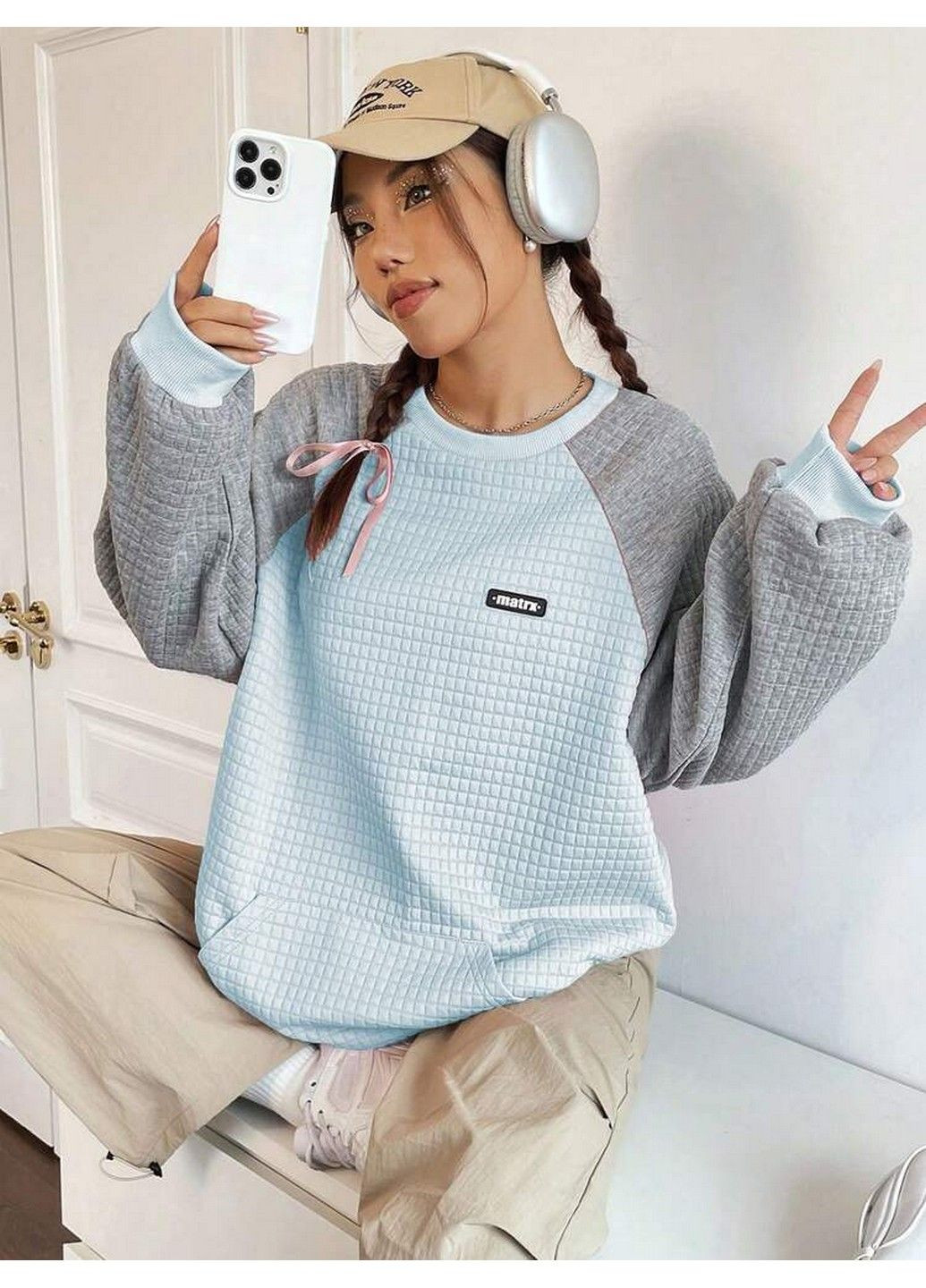 Голубой свитшот SHEIN однотонный (366670696)