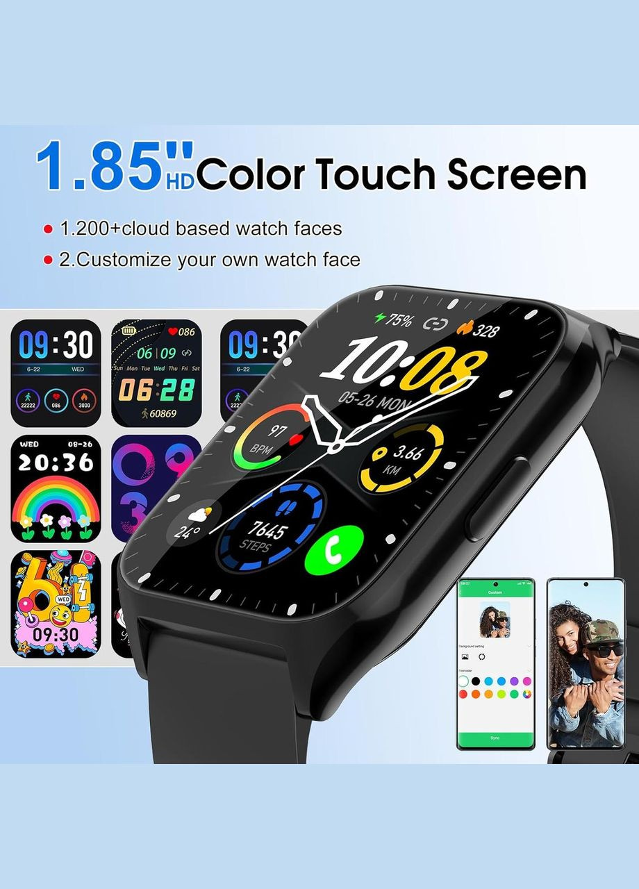 УЦІНКА! Cмарт годинник DUSONLAP, 1,85-дюймовий Smartwatch з набором/відповіддю дзвінків, пульсометром/SPo2/монітором сну, IP68 Smart Watch (323135501)