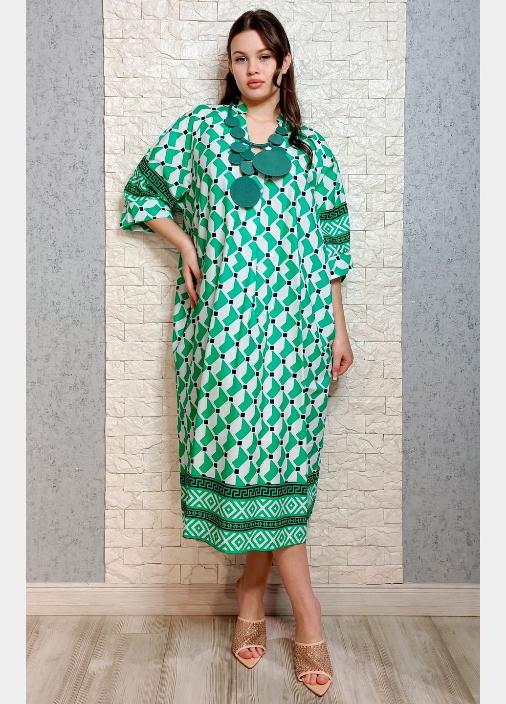 Зеленое кэжуал платье оверсайз New Collection с абстрактным узором