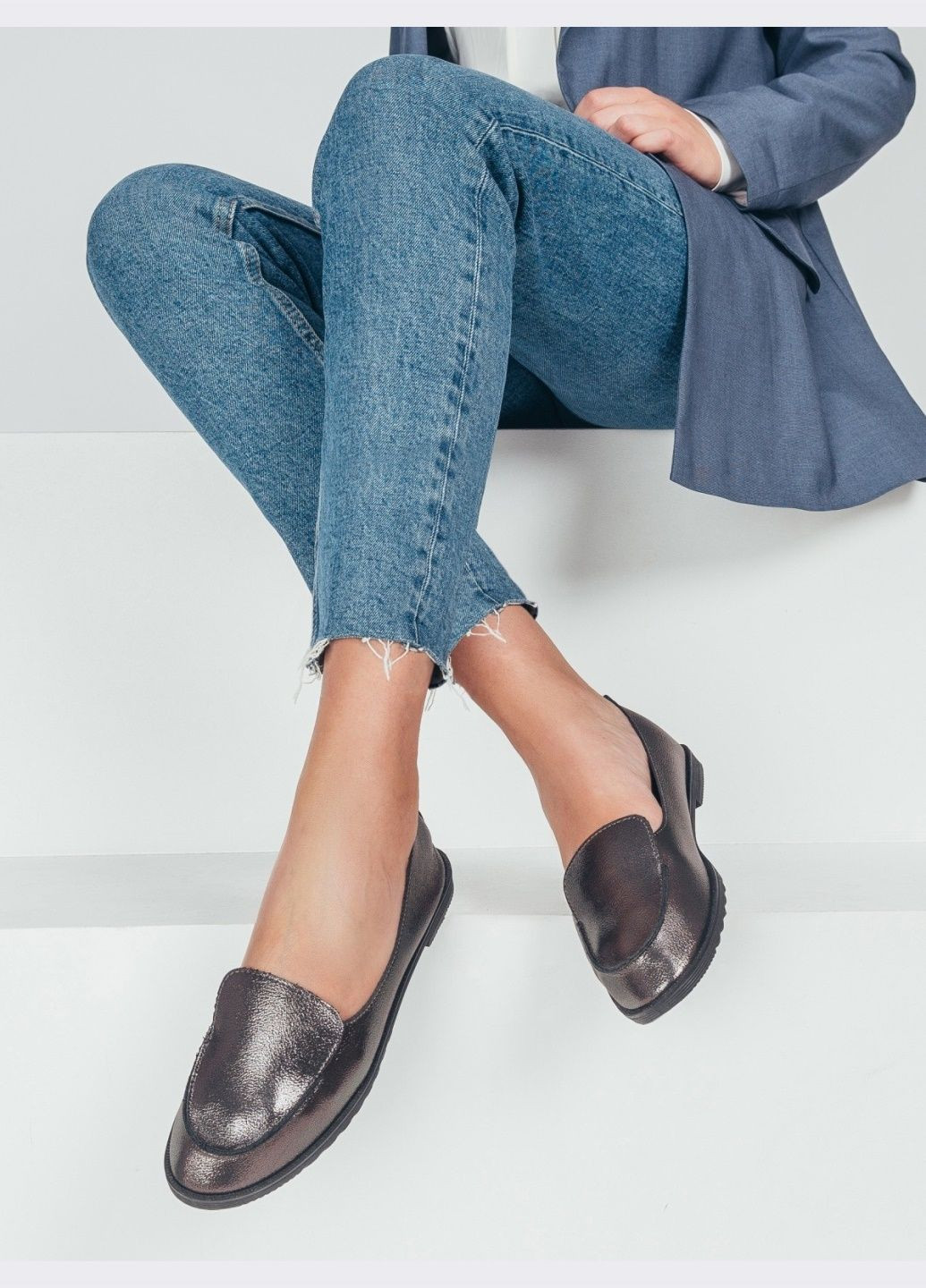 Женские графитовые балетки из искусственной кожи Dressa | серые однотонные (331022529)