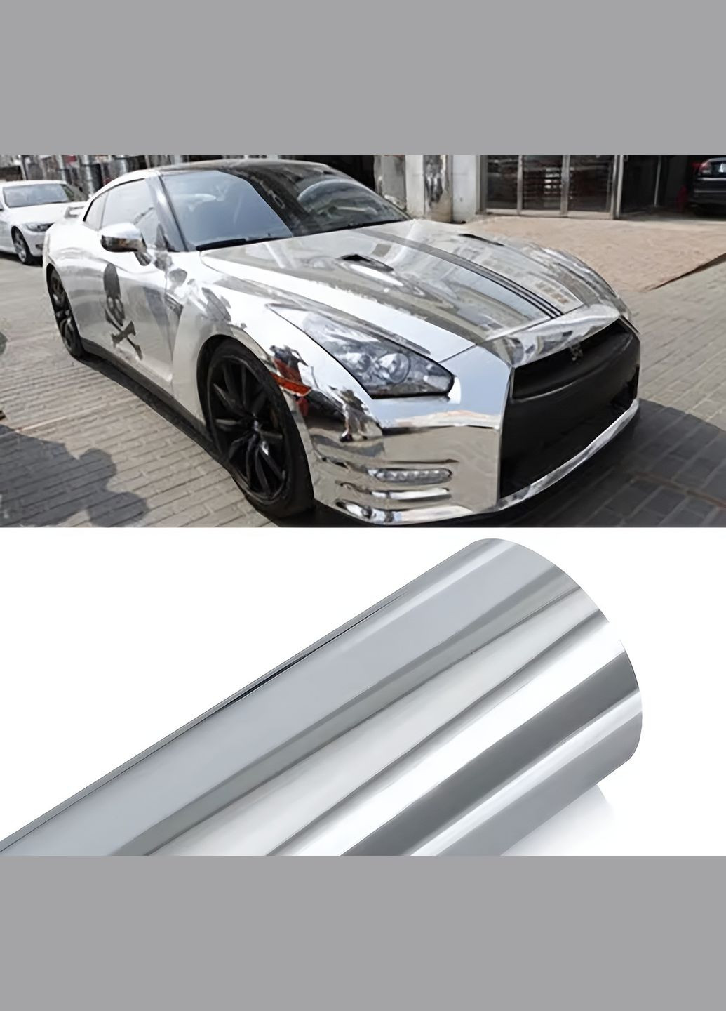 Хромированная зеркальная виниловая пленка для авто мотоцикла 30×100 см Серебряная No Brand (350627733)