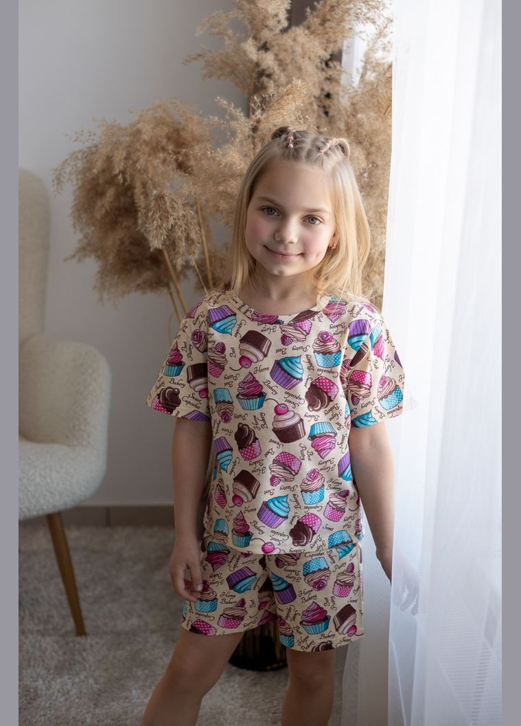 Бежева піжама для дівчаток 02-2565-01 116 см лама Авекстекс