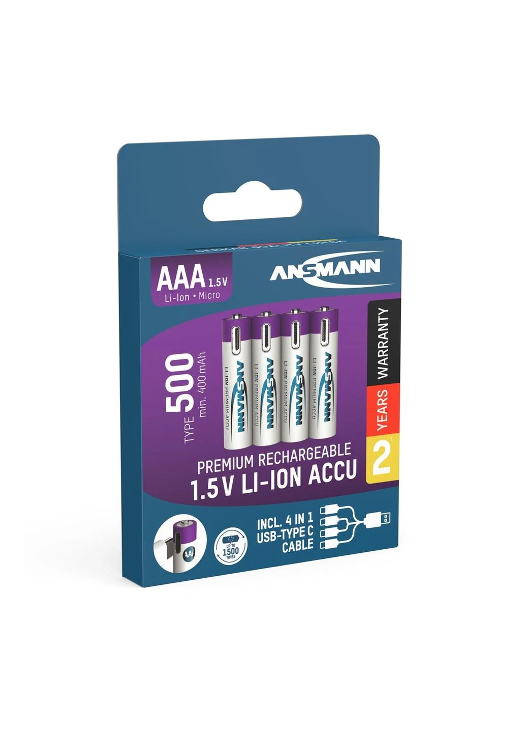 Акумулятори AAA/HR03 Li-Ion 500 mAh BL 4 шт Ansmann (370622328)