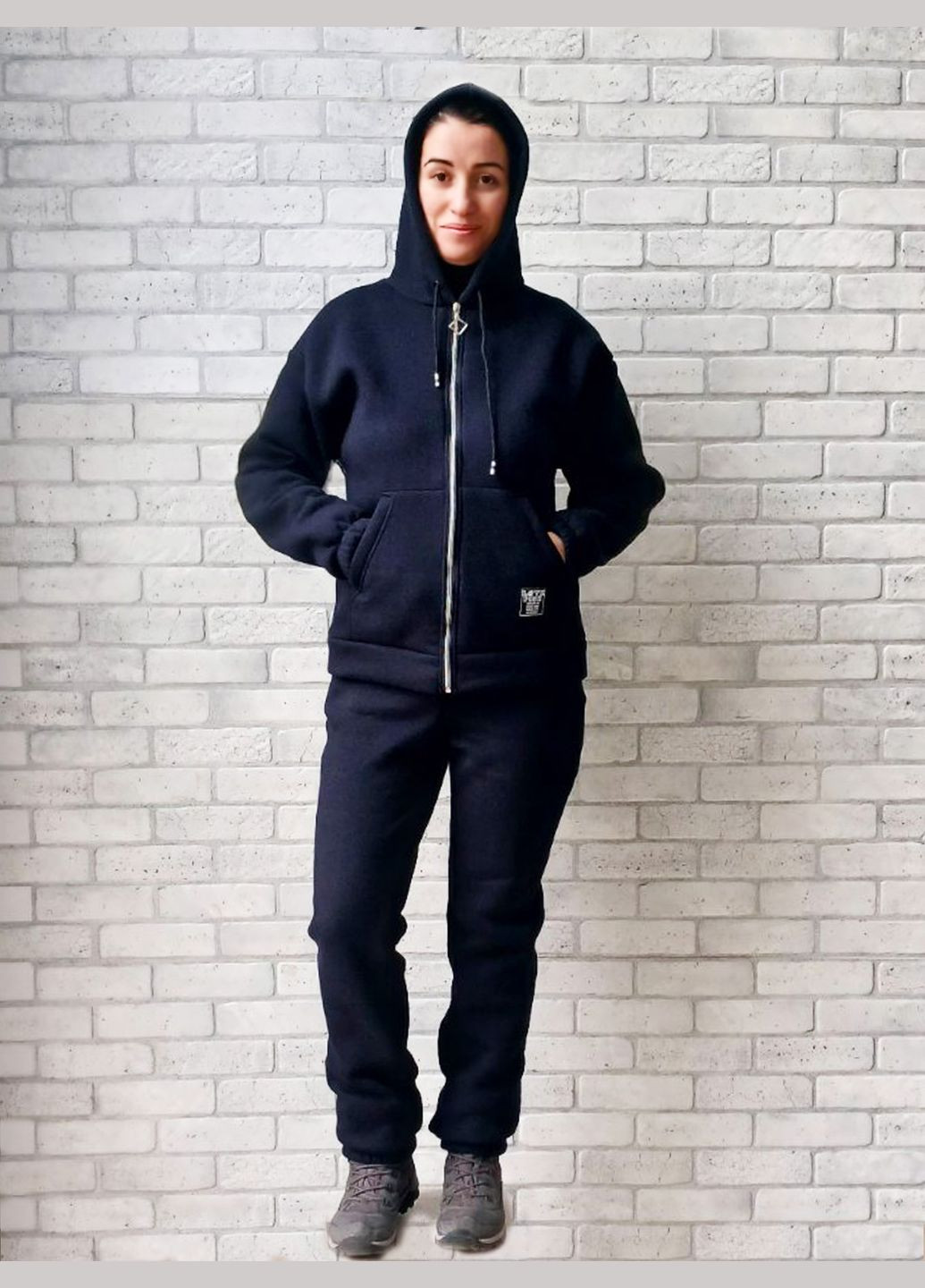 Теплий жіночий спортивний костюм на флісі тринитка з начісом зима, напівбатал кофта на блискавці з капюшоном No Brand (318363421)