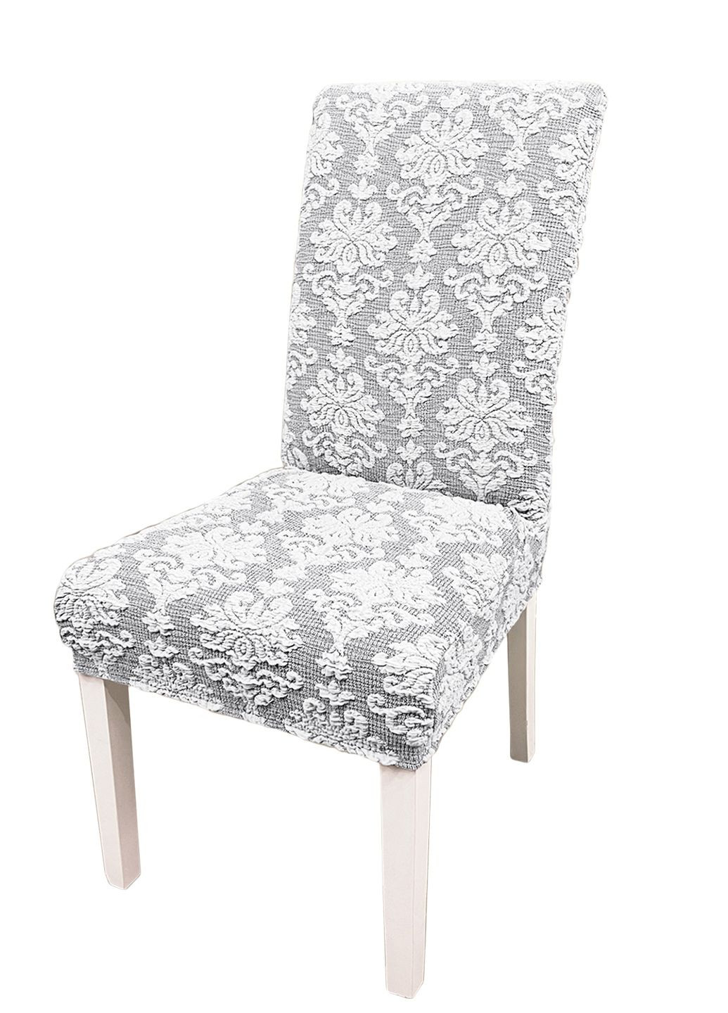 Чехол на стул универсальный жаккардовый без оборки светло-серый Love You (325221219)