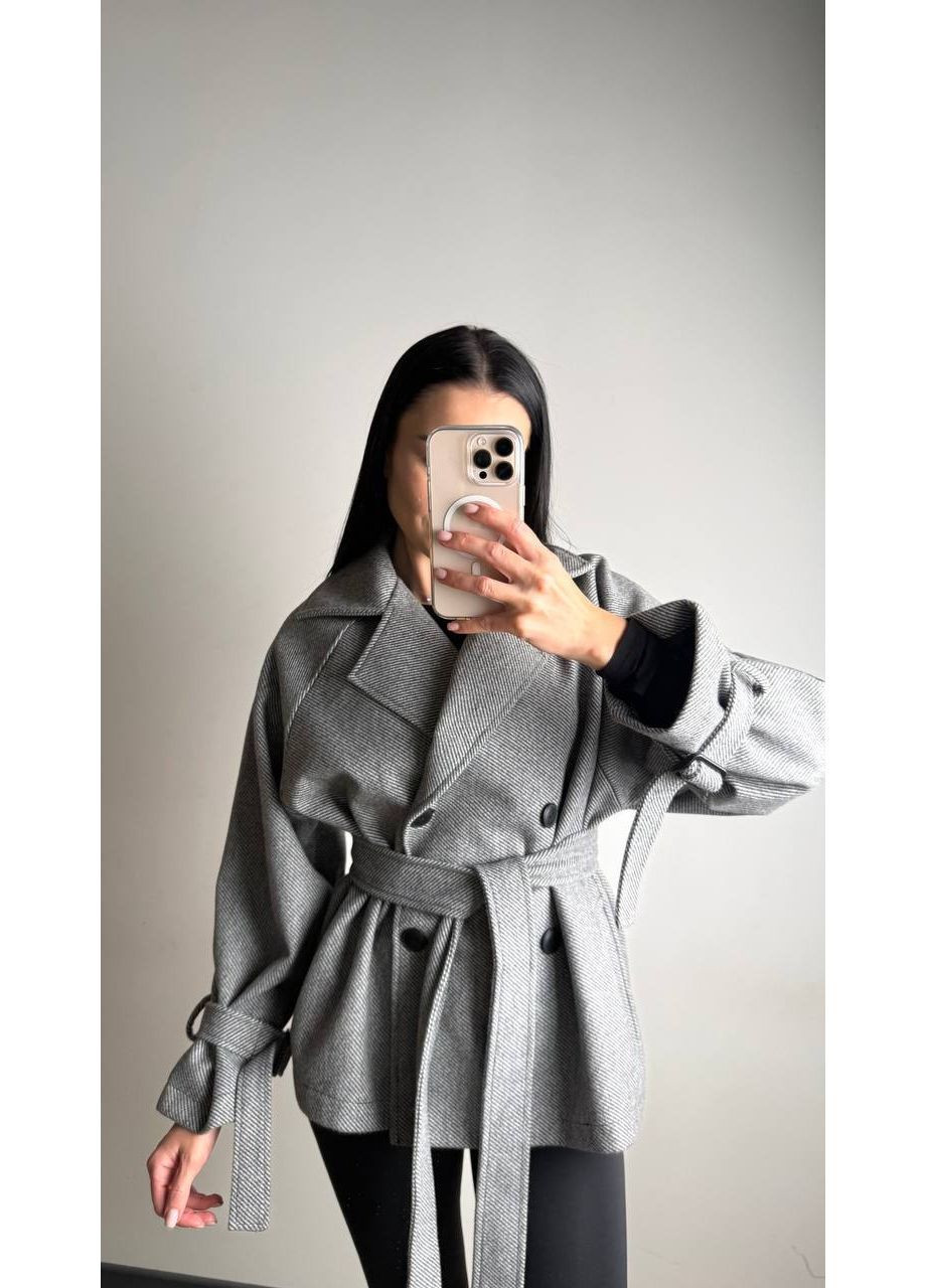 Сіре демісезонне Пальто жіноче в класичному стилі No Brand