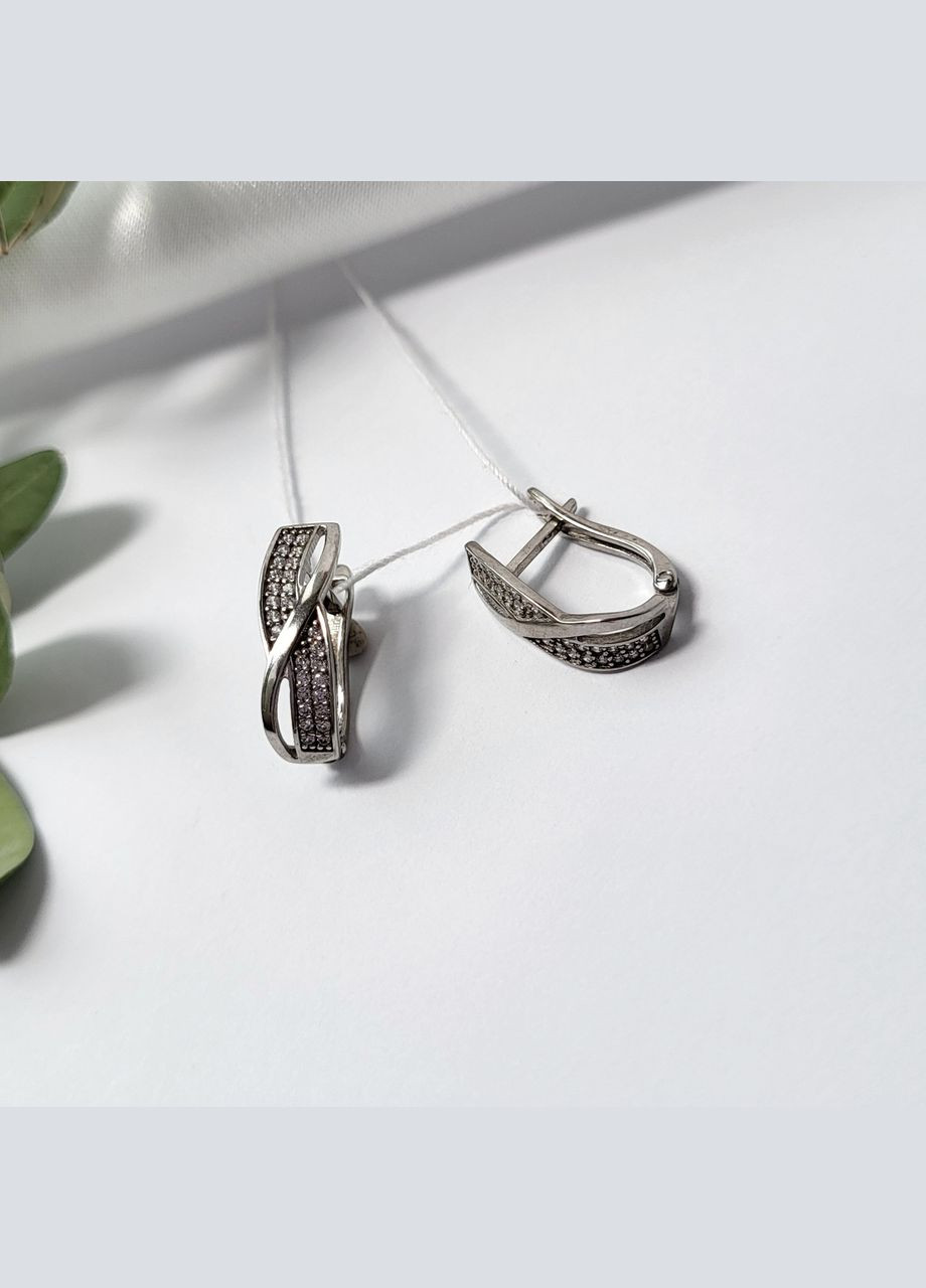 Срібні сережки Плетені з Білим камінням срібло 925 проби Родоване 1497 2.20г No Brand (331148501)