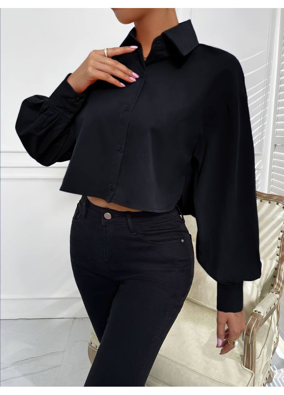 Черная повседневный рубашка однотонная DK/DL Мода без кордонів с длинным рукавом
