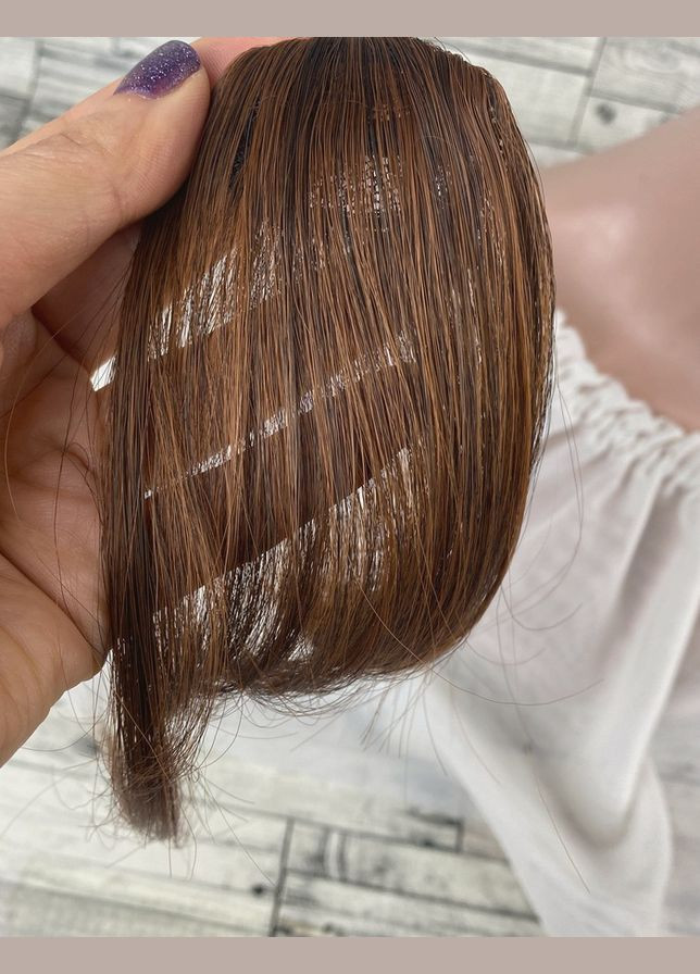 Челка накладная светло-коричневая золотистый каштан прямая на шпильке из искусственных волос No Brand 5560 (321115312)