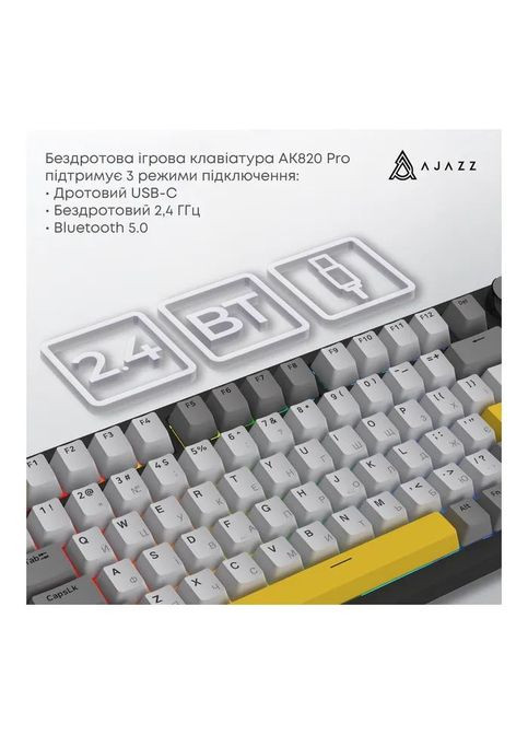 Клавиатура AK820 Pro Flying Fish Switch Purple RGB USB/Wireless/Bluetooth UA Purple (AK820PRO-FF-PWB) Ajazz AK820 Pro Flying Fish Switch Purple RGB USB/Wirele (356149789)