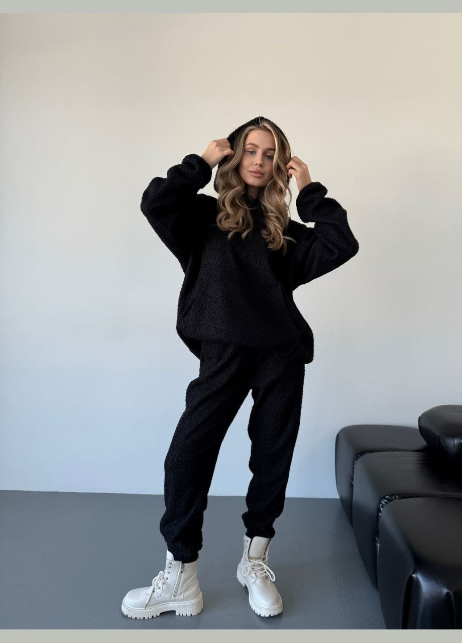 Чорний костюм тедді на велюровій основі, теплий і затишний, універсальний розмір – стиль та комфорт для холодної пори року No Brand 412-1 (315724136)