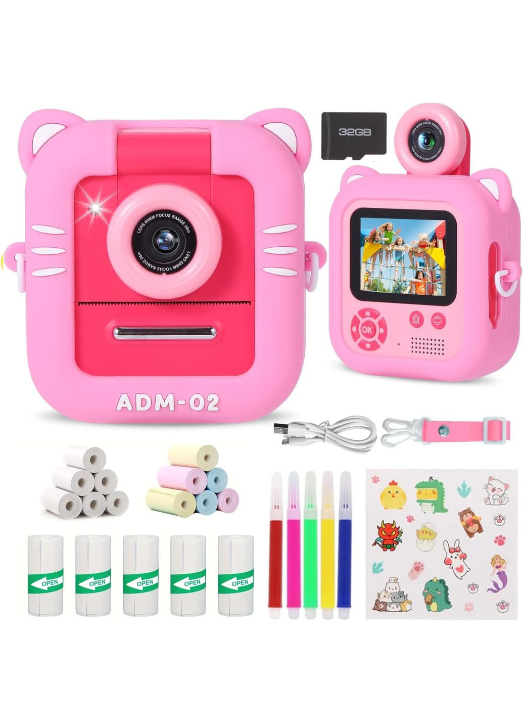 Моментальна відеокамера для дівчинки з термопринтером знімків миттєвого друку з карткою пам'яті з набором паперу 17 шт No Brand M8 (323209880)