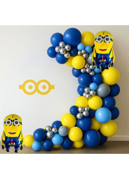 Набор 80 шаров для арки фотозоны Миньоны Банановая вечеринка Желтый и синий No Brand (360560206)