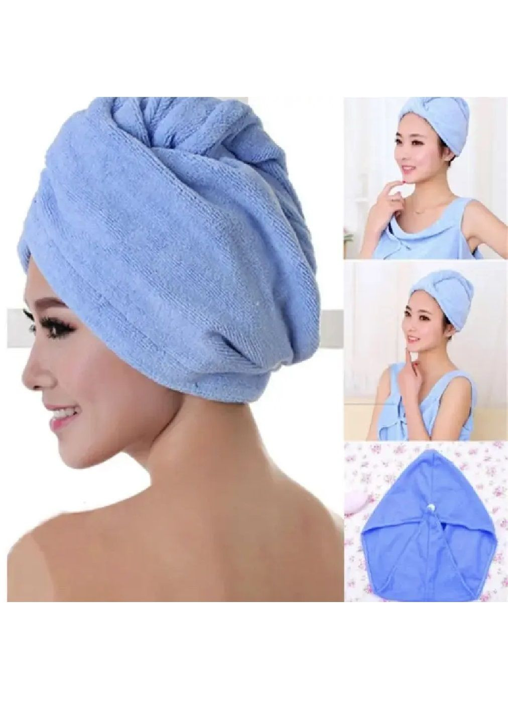 Unbranded рушник чалма для сушіння голови волосся після купання в сауні душі ванній мікрофібра 60х26 см (476911-prob) світло-блакитний однотонний світло-блакитний виробництво -