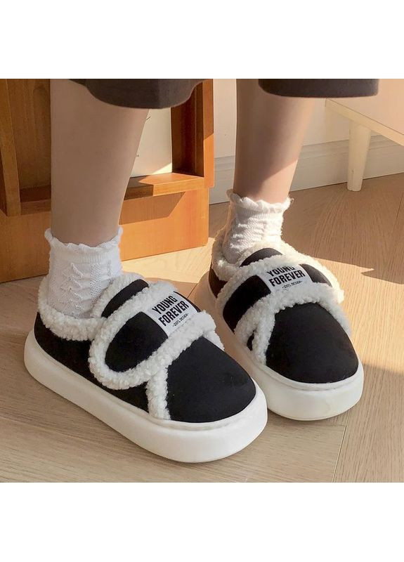 Черные тапочки лоферы детские на липучках теплые (p9759), Jomix