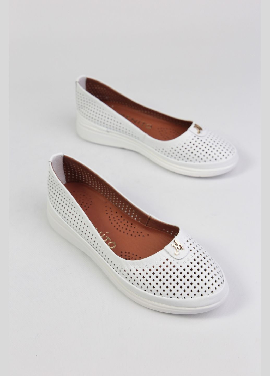 Женские балетки Benito | белые однотонные натуральная кожа (335007186)