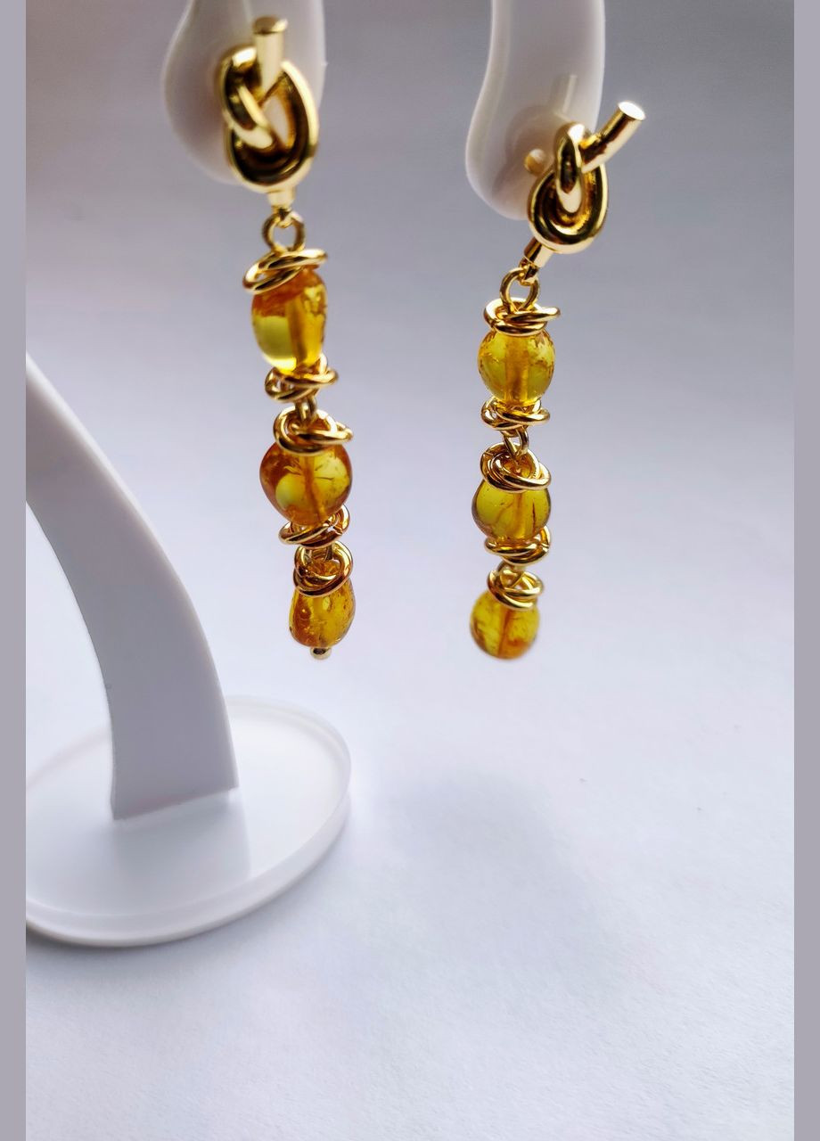 Сережки 2505 з натурального бурштину Коньячний відтінок MINOV (311310489)