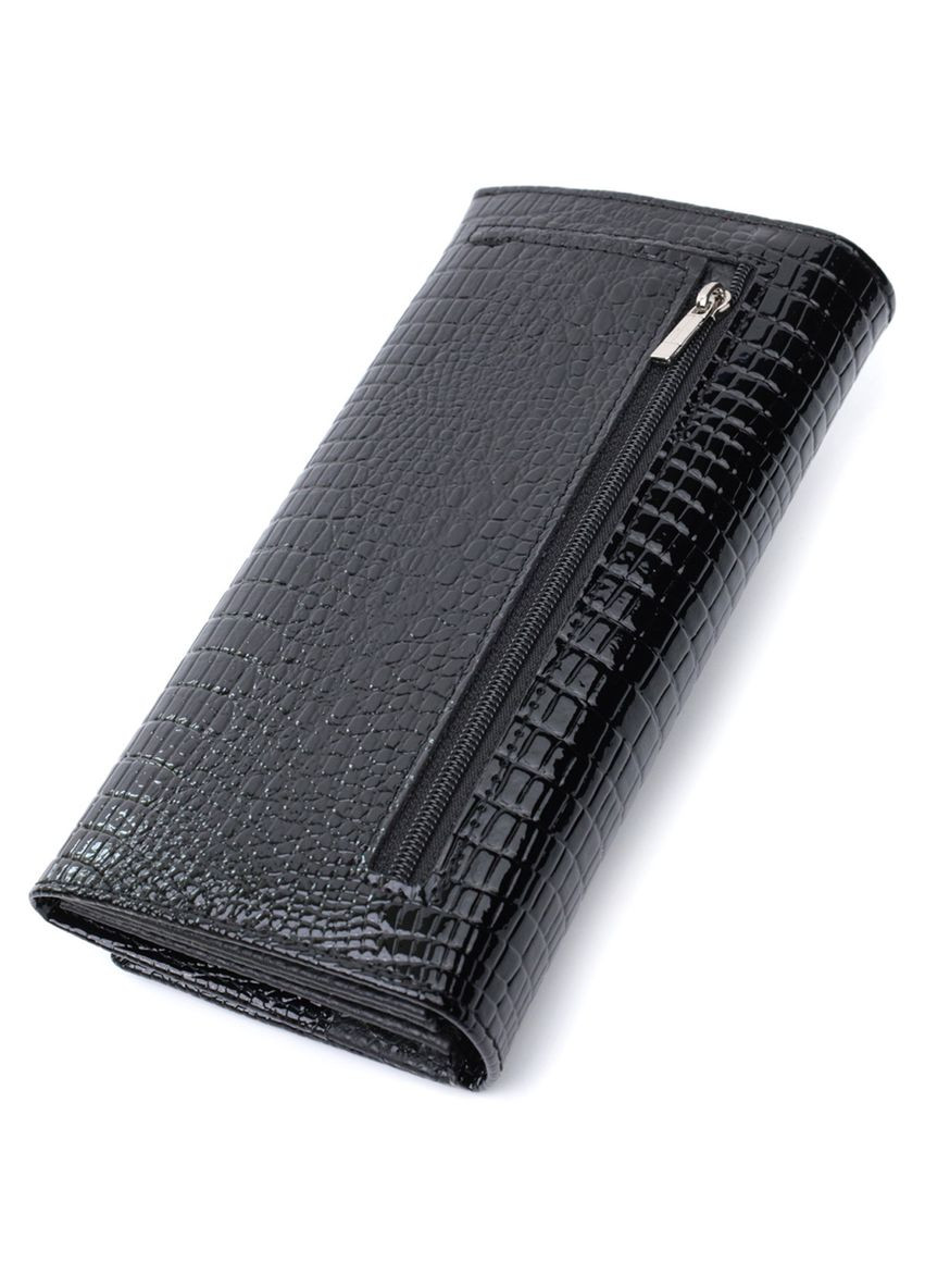 Жіночий гаманець лакований з фактурою під рептилію з натуральної шкіри 22718 Чорний st leather (298570762)