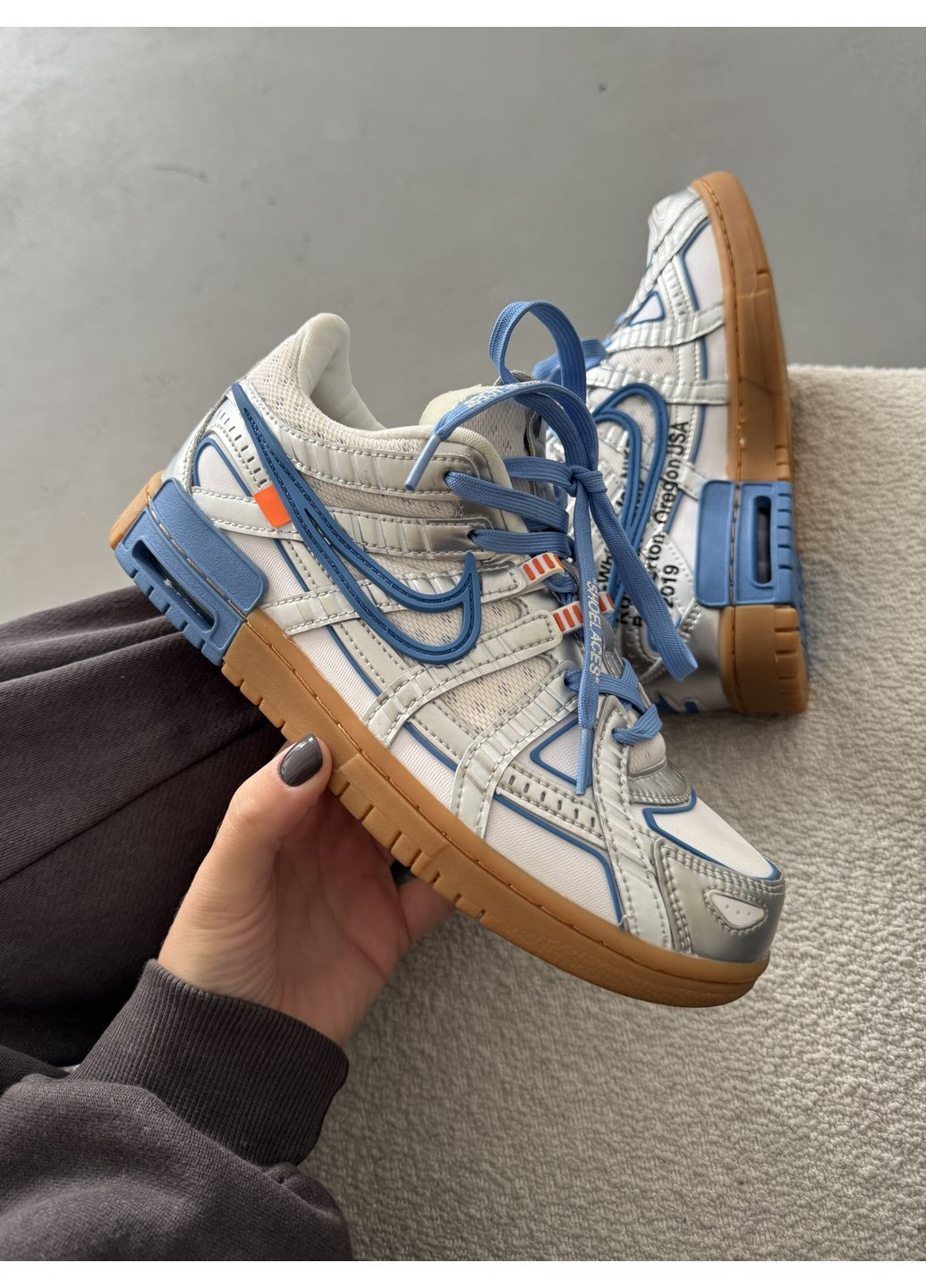 Серые демисезонные кроссовки мужские nike off-white x rubber dunk grey / blue найк офф вайт No Brand