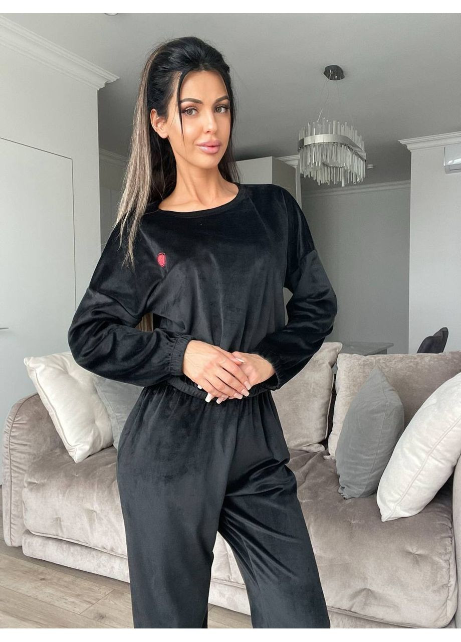 Чорна зимня піжама велюр королівський туреччина штани та кофта Україна