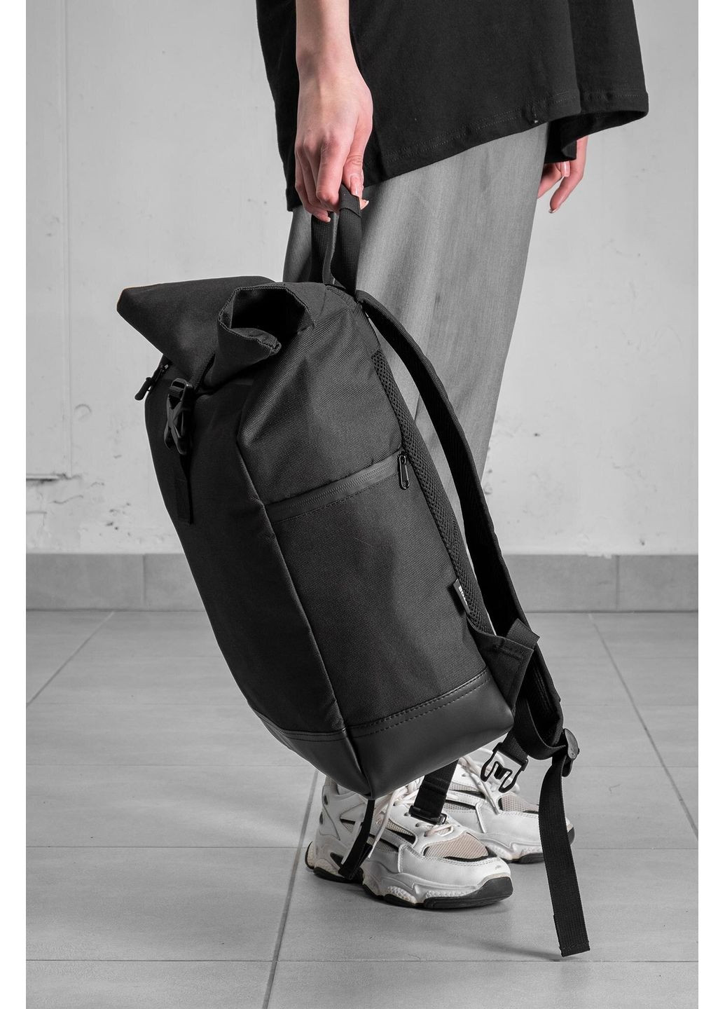 Женский Повседневный Рюкзак Роллтоп Школьный С Принтом Flower Black Without (360641950)