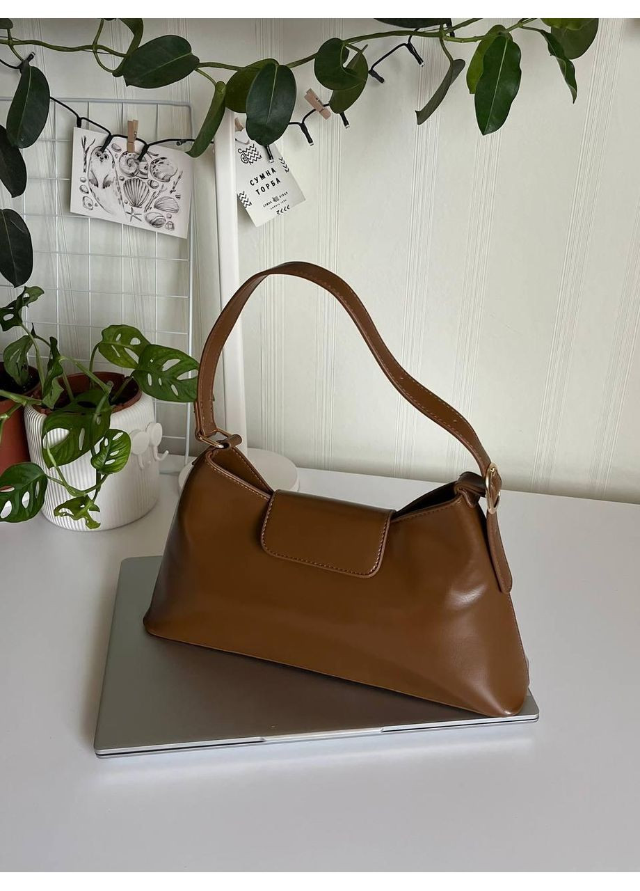 Элегантная женская сумка багет в коричневом цвете из гладкой экокожи. No Brand (362588253)