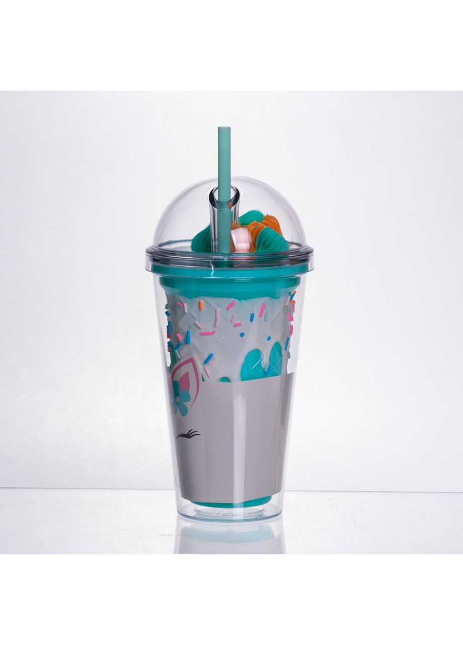 Пластикова склянка з трубочкою та кришкою 400 (мл) багаторазова пластикова склянка Бірюзовий HP-18-1TU Yiwu (370675737)