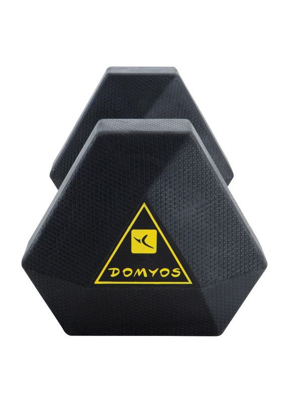Шестигранная Гантель 10 кг (Д 26,5 В14 Длина ручки 3,4 см) для Силовых Тренировок Резиновая Обтяжка Domyos (342966632)