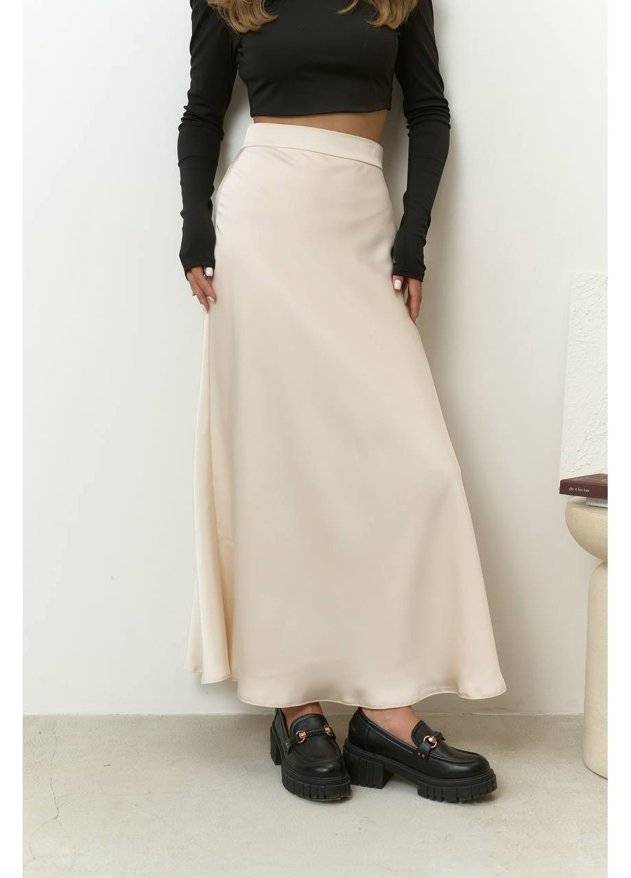 Светло-бежевая вечерний женская макси юбка с высокой талией. MonCher а-силуэта (трапеция)