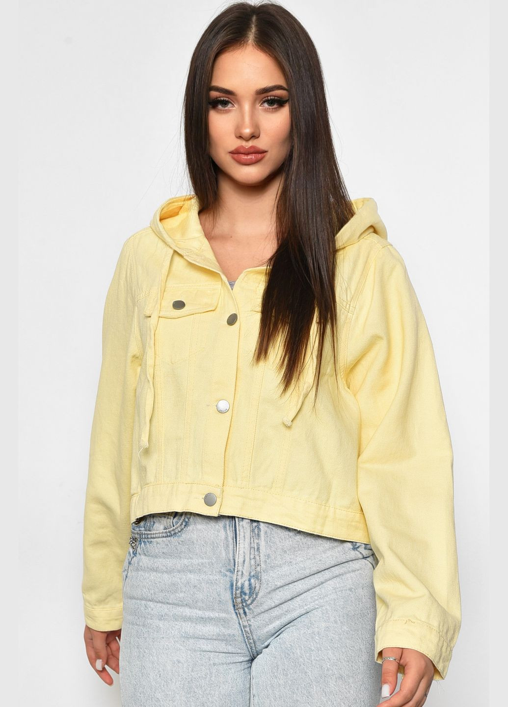 Желтый женский джинсовка женская желтого цвета Let's Shop с орнаментом - демисезонный