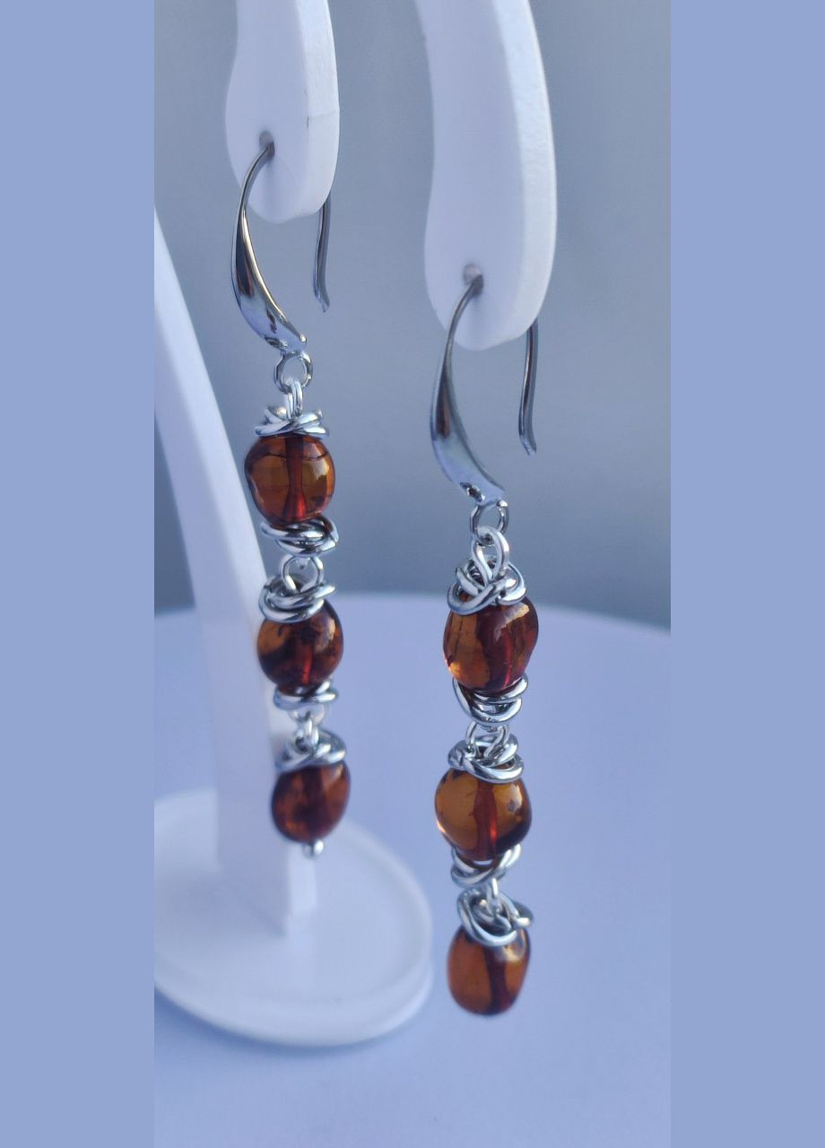 Серьги 2603 из натурального янтаря оттенок темная вишня MINOV (311310516)
