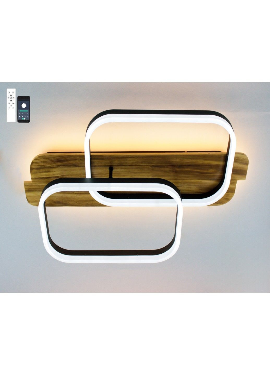 Керована світлодіодна люстра WOODY 95W-2SQ-APP-650x420x135-BLACK/WOOD-220-IP20 ESLLSE (301020877)