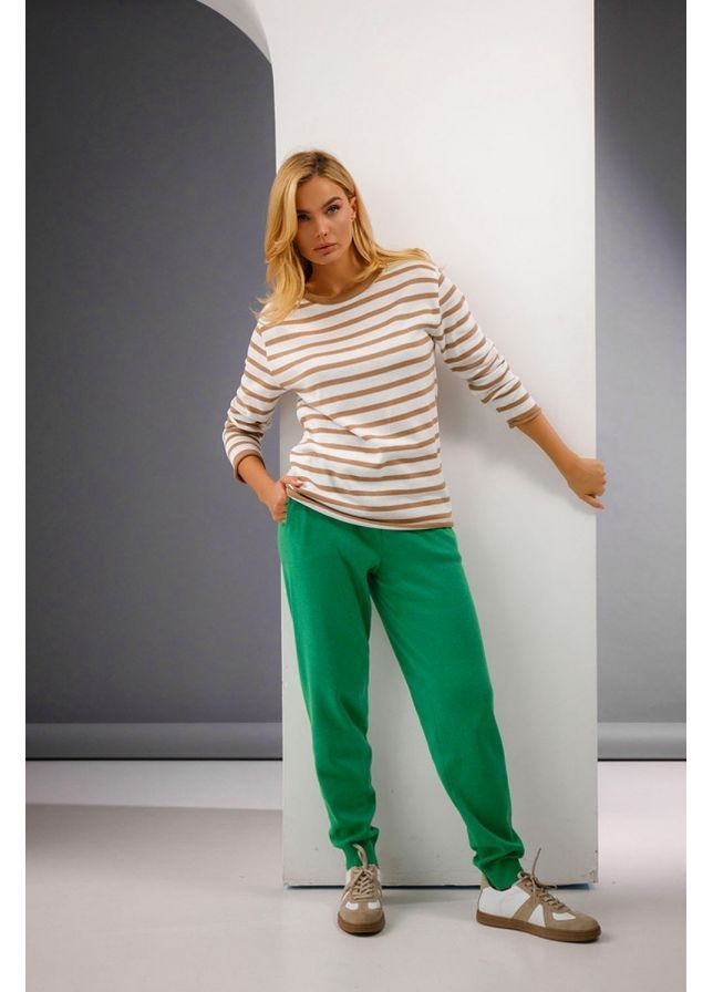 Бежевий джемпер у смужку 2472 бежево-білий Triko Bakh