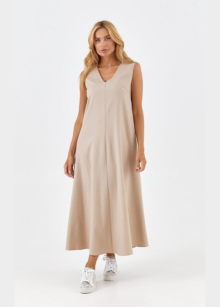Бежевое платье женское бежевое льняное без рукавов "венчи" mksn2406-1 Style Nika