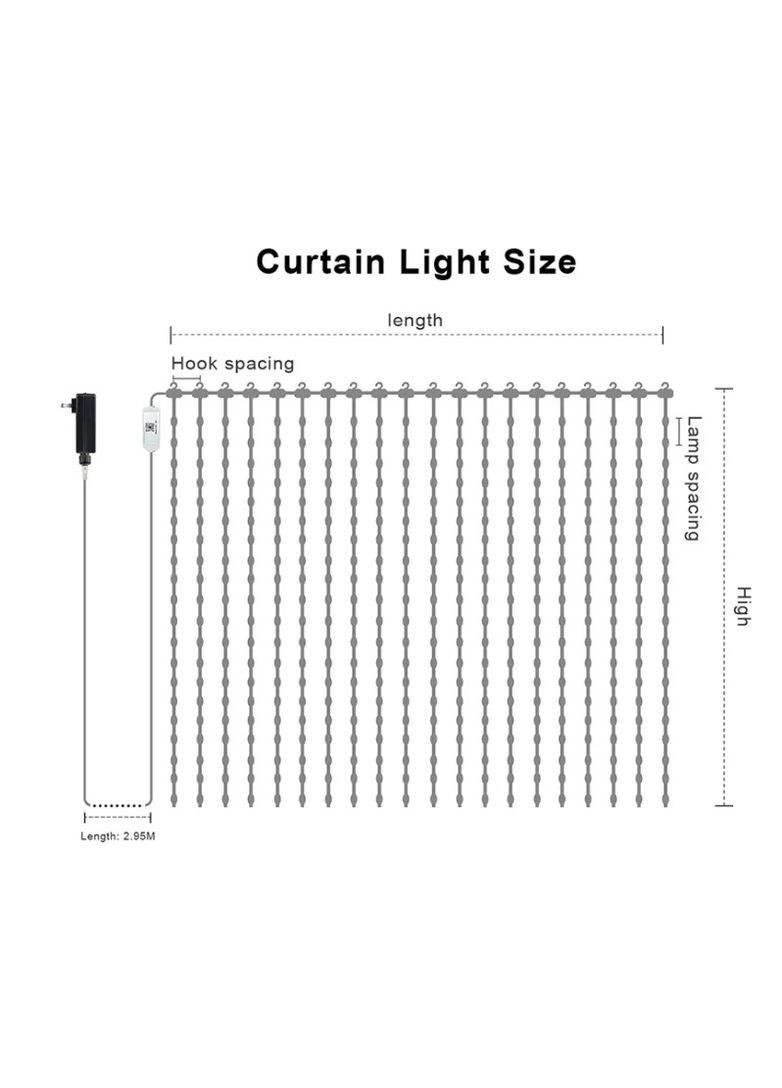 Смарт гірлянда штора 3*3 м 400 LED RGB, керування телефоном чи пультом No Brand (316322109)