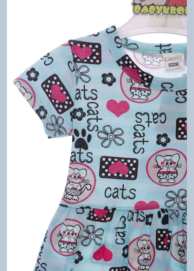 Блакитна сукня літня з коротким рукавом бавовняна cat's блакитна 104 см (42654) BABYKROHA (323469648)