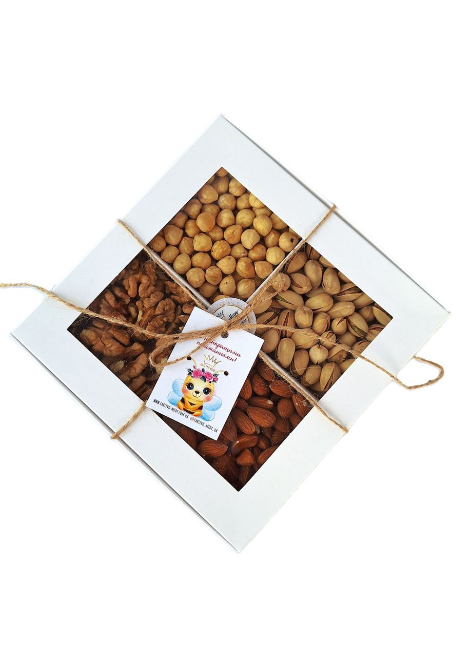 Подарунковий набір горішків у білій коробочці з прозорим віконцем 450 грамів Царство Меду (324627828)