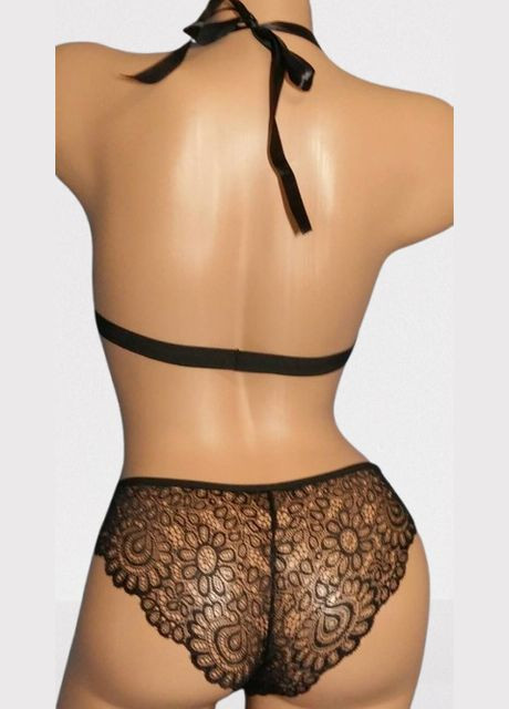 Черный демисезонный кружевной комплект No Brand