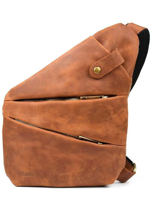 Сумка слінг через плече чоловіча з натуральної шкіри та текстилю для телефону та документів середня Коричневий 39017 TARWA (351403652)
