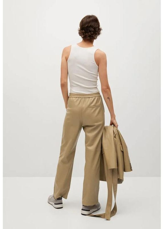 Брюки штаны из искусственной кожи ровные прямые широкие на резинке Mango (368719748)