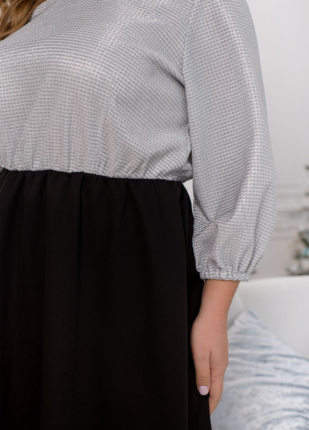 Чорна святковий, коктейльна сукня з люрексом кльош, дзвін No Brand однотонна